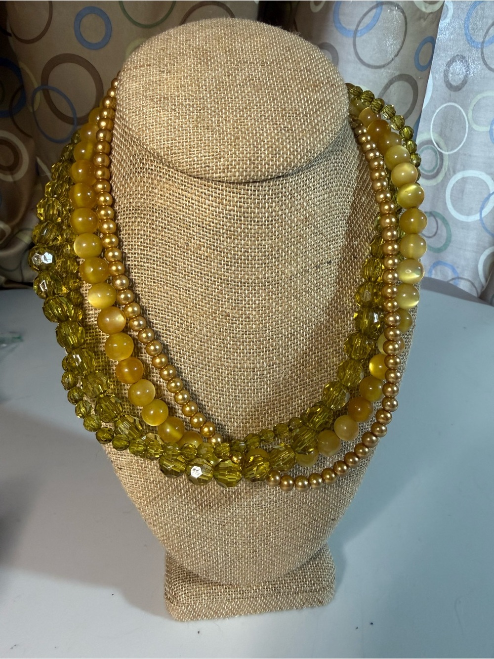 Y2K Gadzooks Vintage Multi-Strand Yellow/ Olive Bead Necklace —